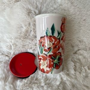 Starbucks 10oz Ceramic Mug with Lid, Red Floral